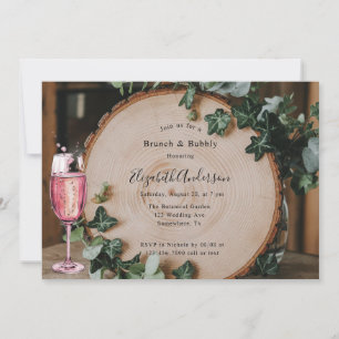 Convites Rustic Greenery & Wood Slice Brunch & Bubble