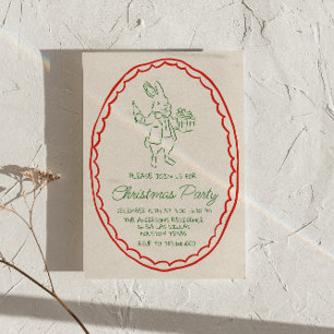 Convites Rustic Hand Desenhou Festa Verde Vermelha do Coelh