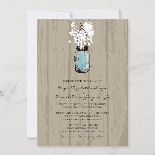 Convites Rustic Hanging Mason Jar Wedding (Frente)
