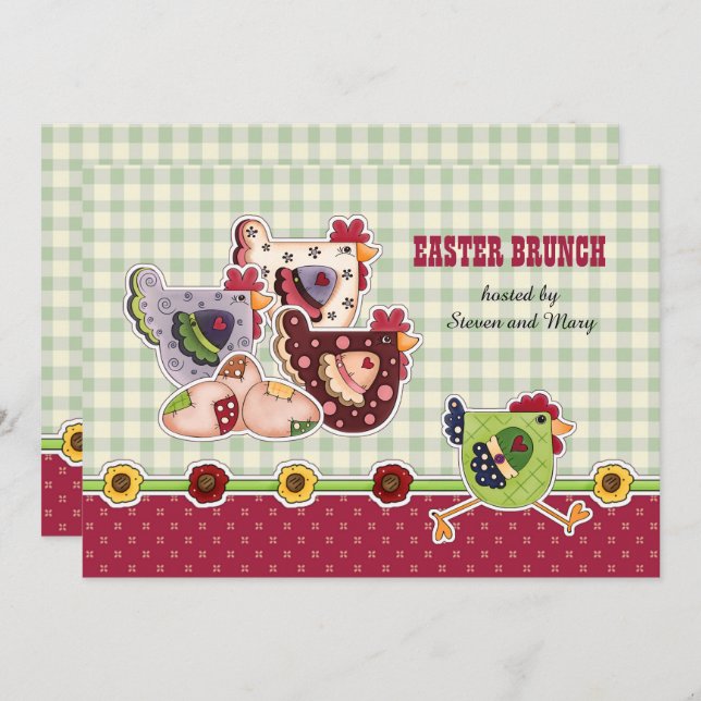 Convites Rustic Hens and Rooster Design Páscoa Brunch (Frente/Verso)
