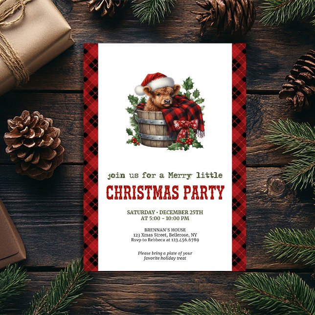 Convites Rustic highland cow party invite holly and pine (Rustic highland cow party invite holly and pine

)