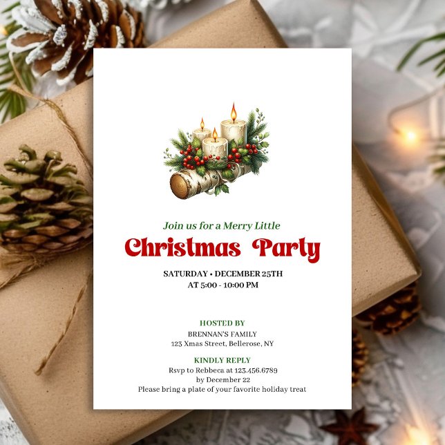 Convites Rustic Holly Berry Candles Christmas Invite Custom (Rustic Holly Berry Candles Christmas Invite Custom)