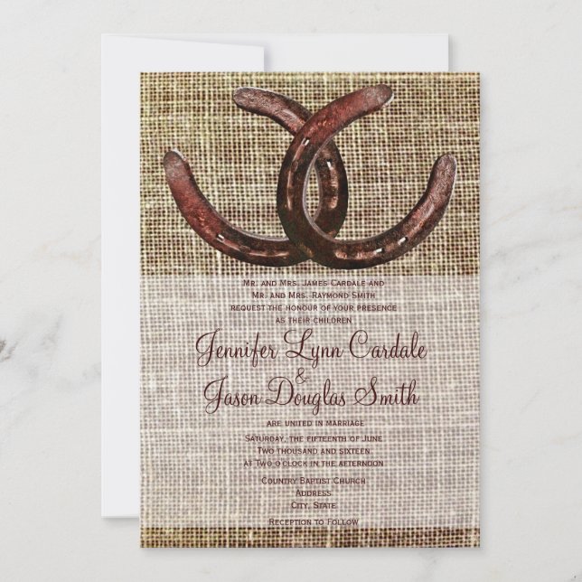 Convites Rustic Horsferes Burlap Impressão Wedding Invtions (Frente)