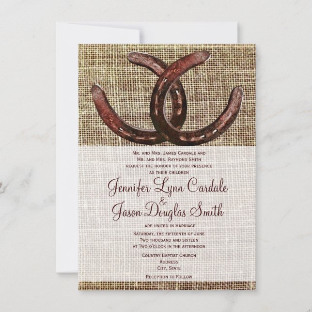 Convites Rustic Horsferes Burlap Impressão Wedding Invtions (Frente)