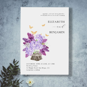 Convites Rustic Hydrangea Lilac Borboleta Dourada Boho Casa