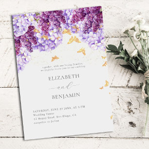 Convites Rustic Hydrangea Lilac Butterflies Elegant Weding