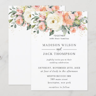 Convites Rustic Ivory Orange Peach Floral Greenery Casament