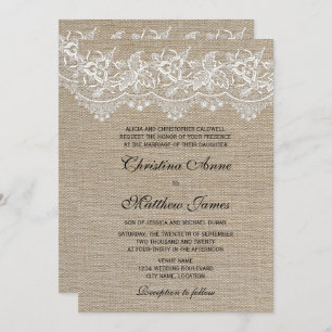 Convites Rustic Jute and Lace Wedding