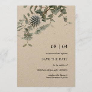 Convites Rustic Kraft Blue Thistle Floral Salvar a Data