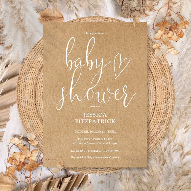 Convites Rustic Kraft Boho Gênero Chá de fraldas neutro (Rustic Kraft Boho Gender Neutral Baby Shower Invitation)