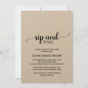 Convites Rustic Kraft Calligraphy Sip and See