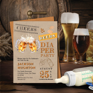 Convites Rustic Kraft Cheers & Beers Fralda Party