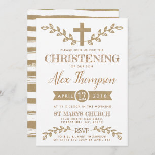 Convites Rustic Kraft Cross & Foliage Christening