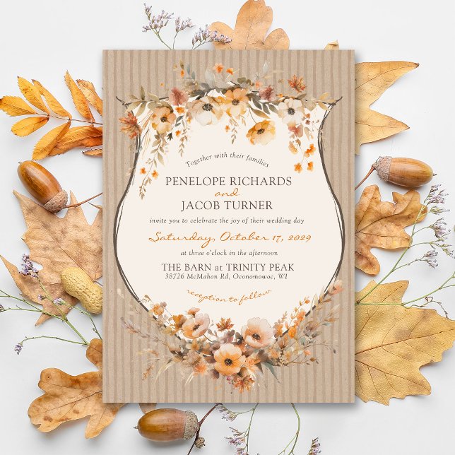 Convites Rustic Kraft Fall Floral Autumn Leaf Brown Wedding (Criador carregado)
