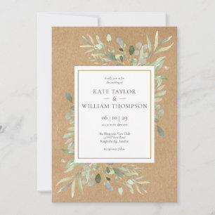 Convites Rustic Kraft Greenery Watercolor Deixa Casamento