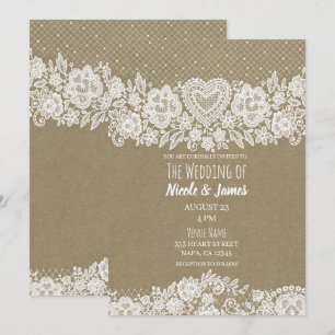 Convites Rustic Kraft & Lace Casamento no Celeiro da Fazend