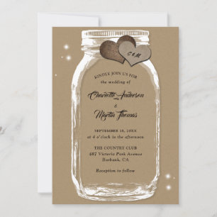 Convites Rustic Kraft Paper Burlap Hearts Mason Jar Wedding