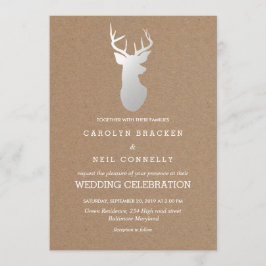 Convites Rustic Kraft Paper Silver Antler Casamento