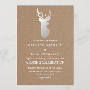 Convites Rustic Kraft Paper Silver Antler Casamento