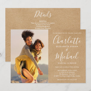 Convites Rustic Kraft Script Foto Casamento Tudo Em Um