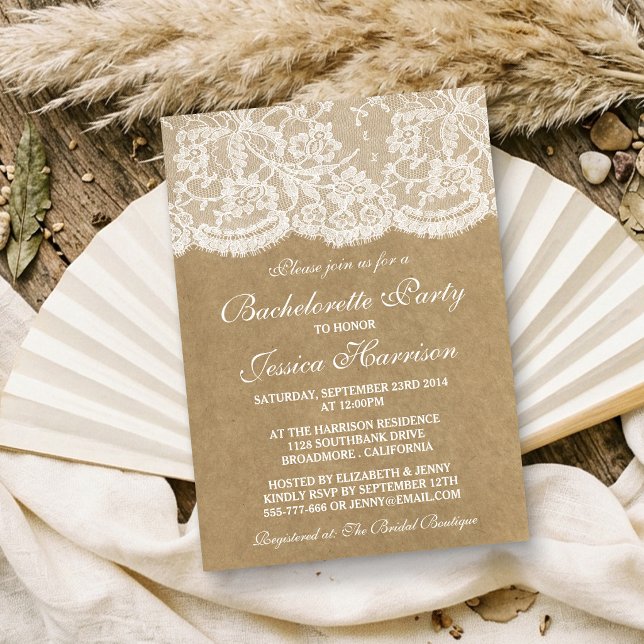 Convites Rustic Kraft Vintage Branco Renda Festa de Despedi (Criador carregado)