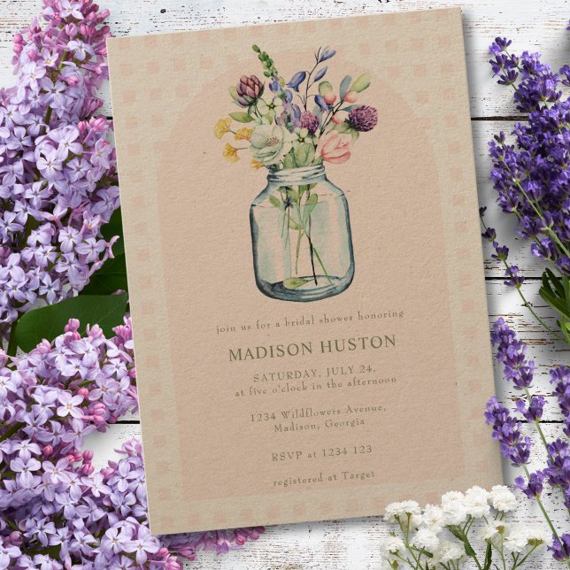 Convites Rustic Kraft Wildflower Mason Jar Chá de panela (Criador carregado)