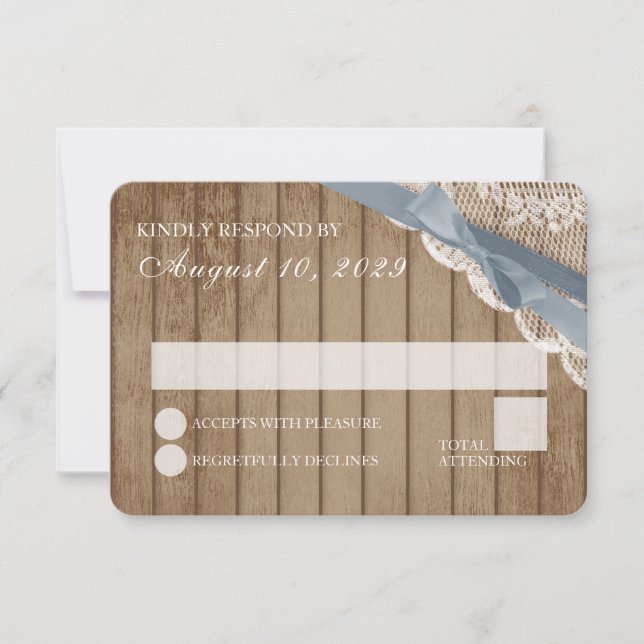 Convites Rustic Lace and Barn Wood Weding RSVP (Frente)
