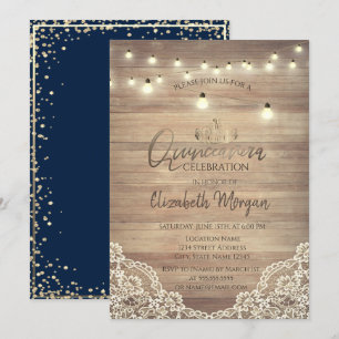 Convites Rustic Lace,Luzes,Tiara,Diamantes Quinceañera