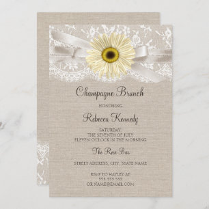 Convites Rustic Lace Sunflower Chá de panela Brunt