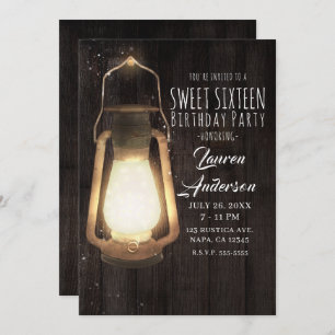 Convites Rustic Lantern Lights Barn Wood Sweet 16 Party