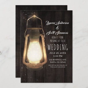 Convites Rustic Lantern Luzes Brown Barn Casamento de Madei