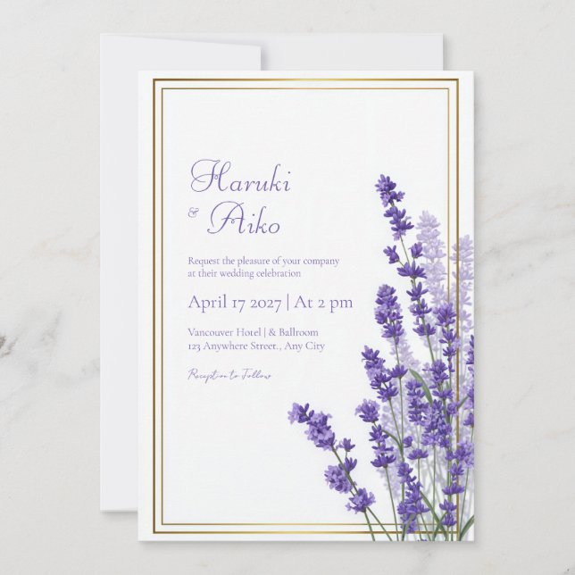 Convites Rustic Lavender Double Line Frame Border Wedding (Frente)