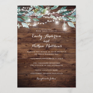 Convites Rustic Leaf String Light Wood Weditation