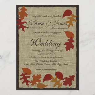 Convites Rustic Leaves e Burlap Weds