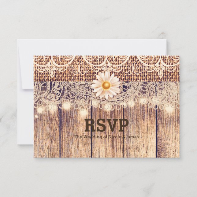 Convites Rustic Lighted Mason Jars Daisies & Lace RSVP Card (Frente)