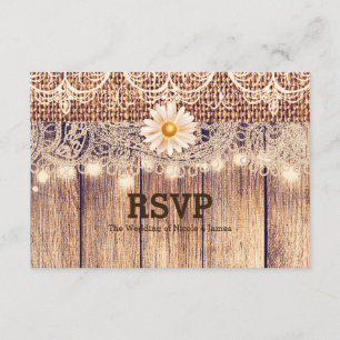 Convites Rustic Lighted Mason Jars Daisies & Lace RSVP Card