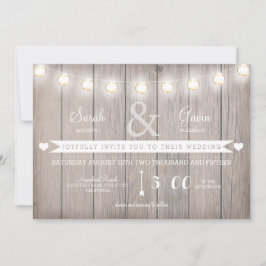 Convites Rustic Lights Wedding Texto personalizável para co