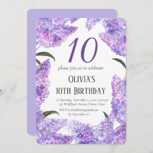 Convites Rustic Lilac 10th Birthday