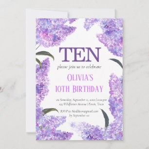 Convites Rustic Lilac 10th Birthday