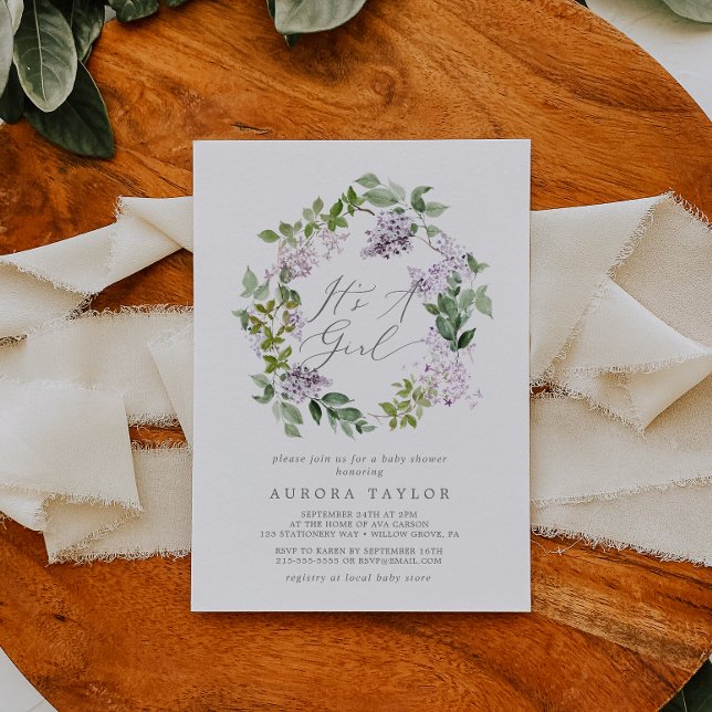 Convites Rustic Lilac é um Chá de fraldas de Garota (Criador carregado)