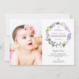 Convites Rustic Lilac Flowers Photo First Holy Communion