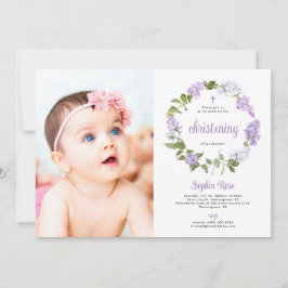 Convites Rustic Lilac Flowers Photo Girl Christening