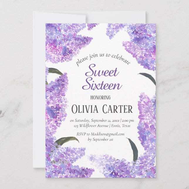 Convites Rustic Lilac Sweet Sesseis Lavandas Aniversário (Frente)