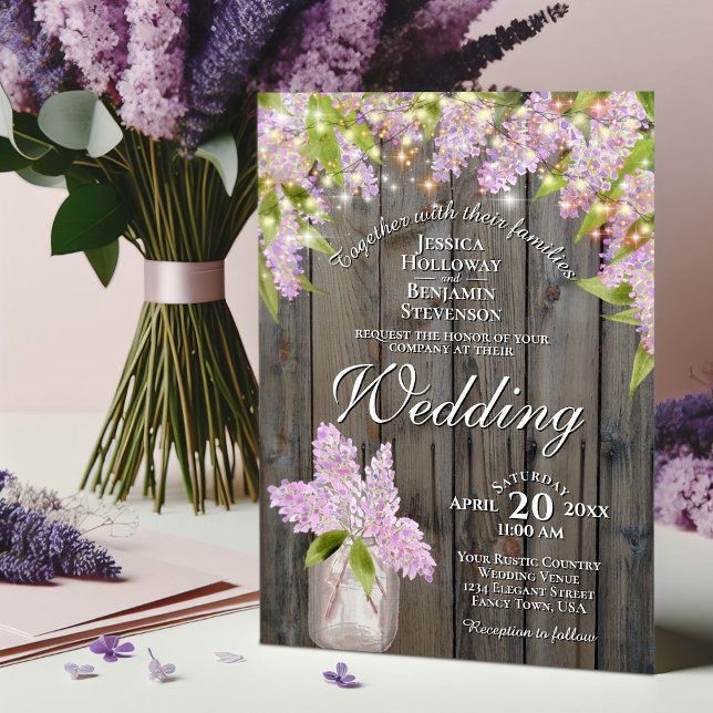 Convites Rustic Lilacs com Luzes no Casamento de Madeira do (Criador carregado)