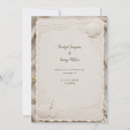 Convites Rustic Linen Coastal Wedding Seashells