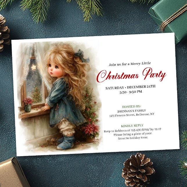 Convites Rustic little girl awaiting Santa printable invite (Rustic little girl awaiting Santa printable invitation

)