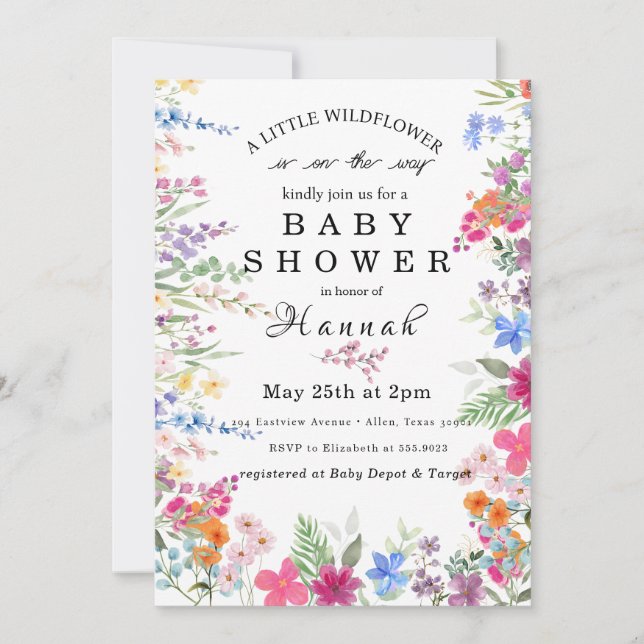Convites Rustic Little Wildflower Chá de fraldas Invite (Frente)