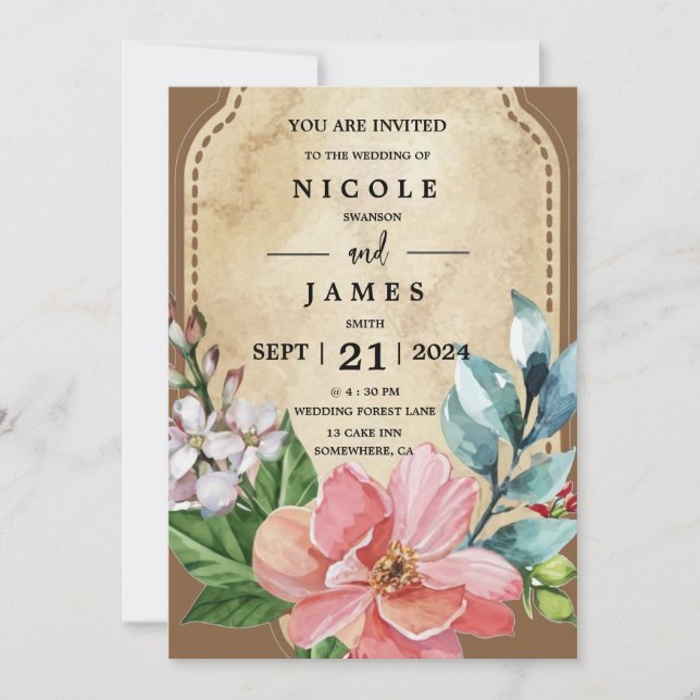 Convites Rustic Look Watercolor Floral (Frente)