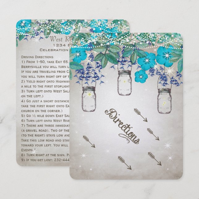 Convites Rustic Luxe Mason Jar Marinho Turquoise (Frente/Verso)