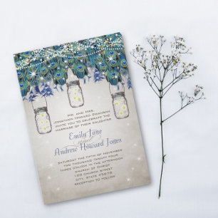 Convites Rustic Luxe Mason Jar Marinho Turquoise Peacock